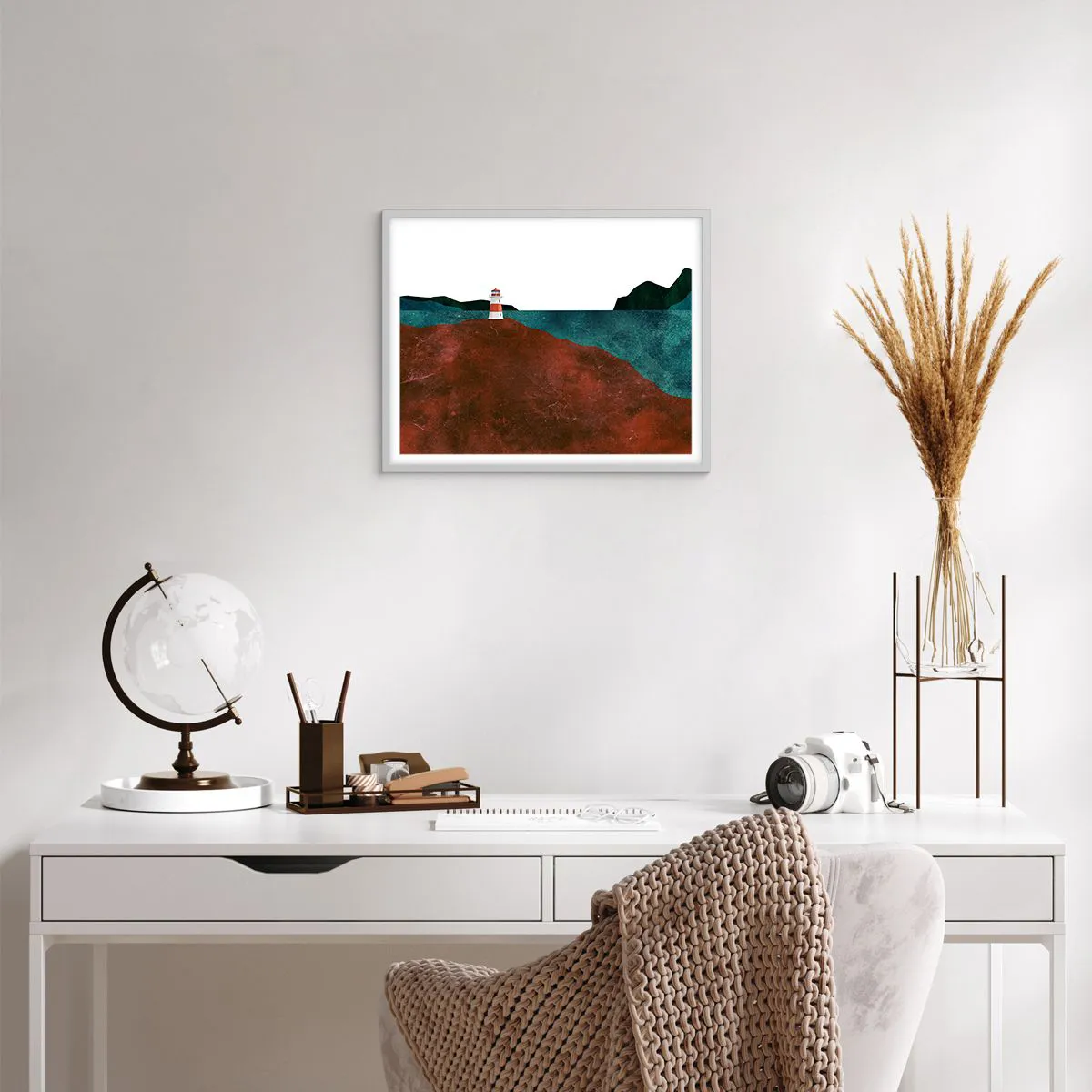 Plagát v bielom ráme - Hľadiaca na more - 50x40 cm