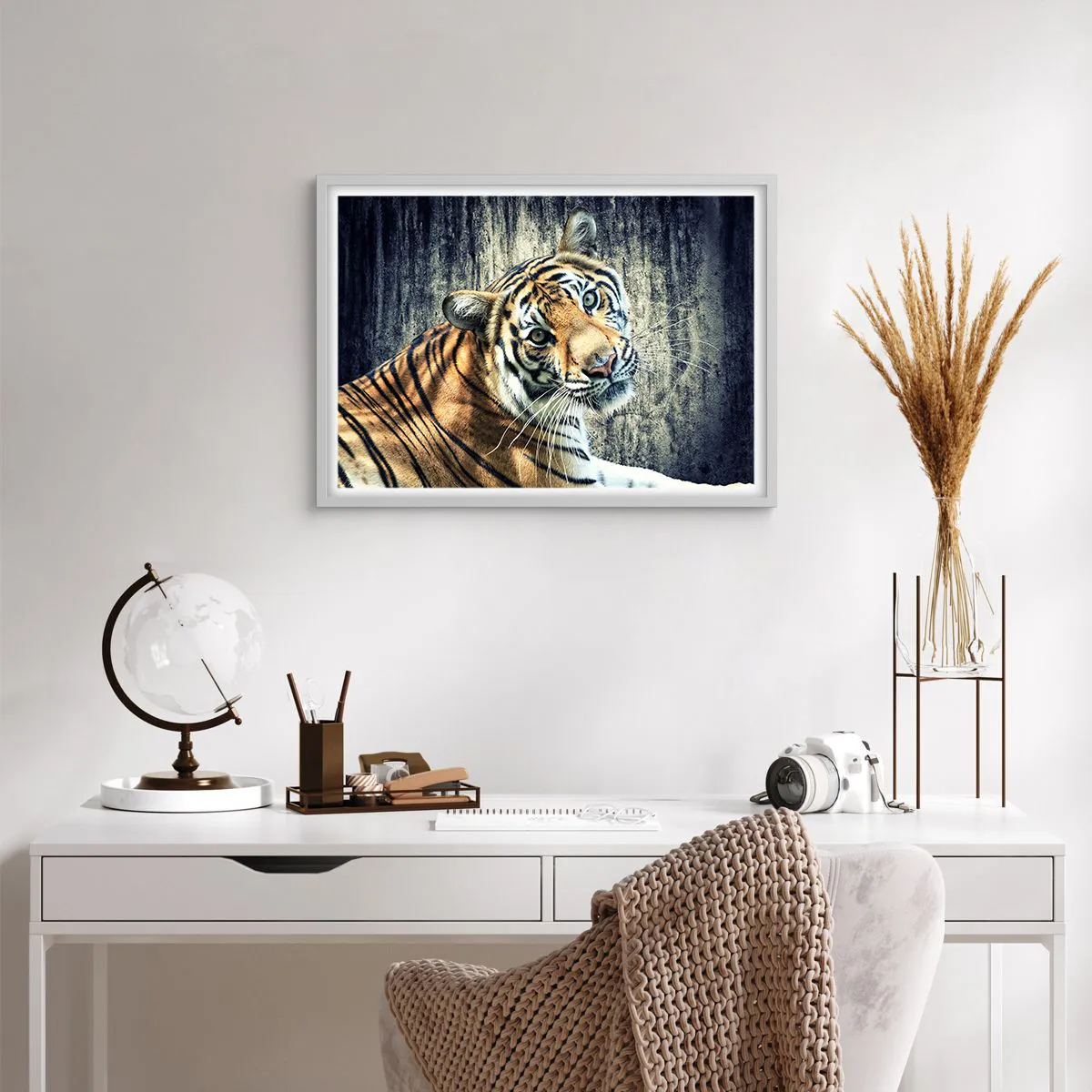 Affiche dans un cadre blanc - Poster - Portrait dans les flots de lumière - 70x50 cm