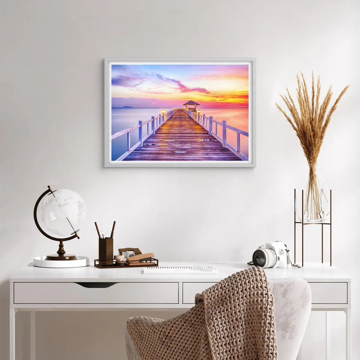 Pôster em moldura branca - O silêncio lilás-dourado da noite - 70x50 cm