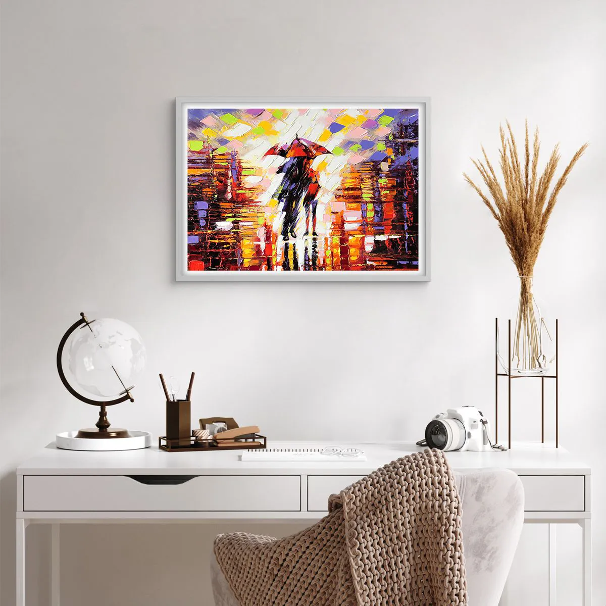 Affiche dans un cadre blanc - Poster - Ensemble à travers la nuit et la pluie - 70x50 cm