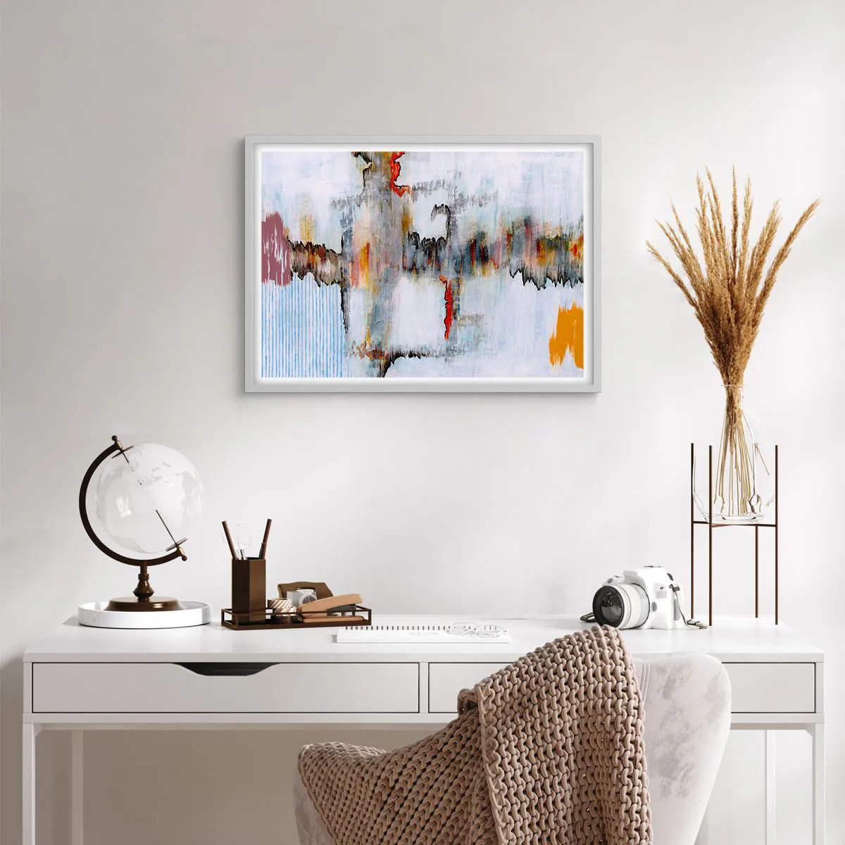 Plakat w białej ramie - Patykiem na wodzie - 70x50 cm