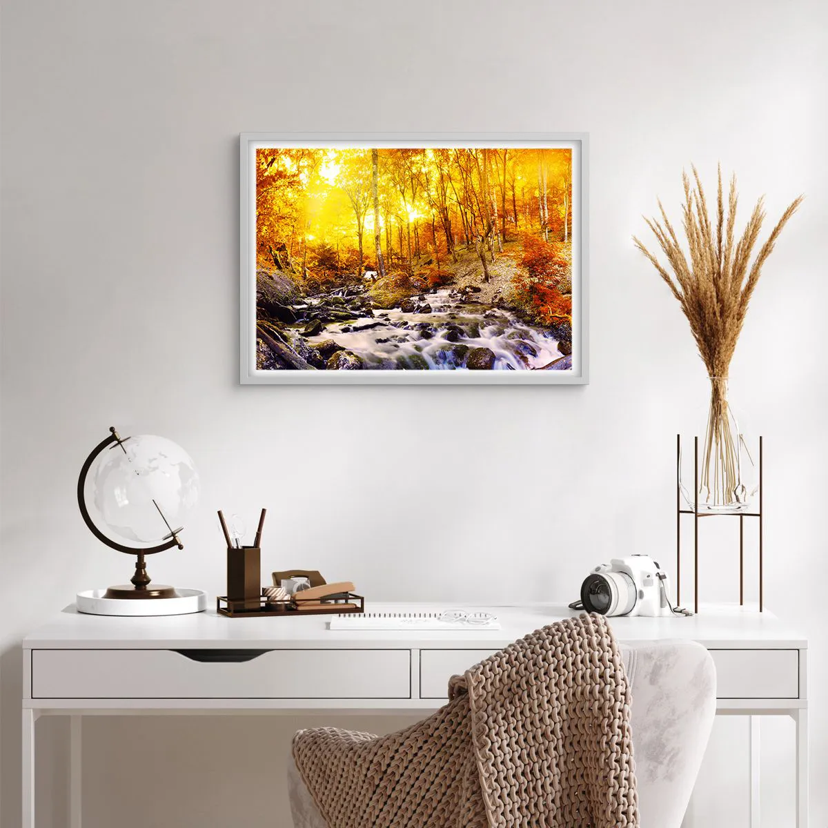 Poster in een witte lijst - Stenen gezet in goud en platina - 70x50 cm