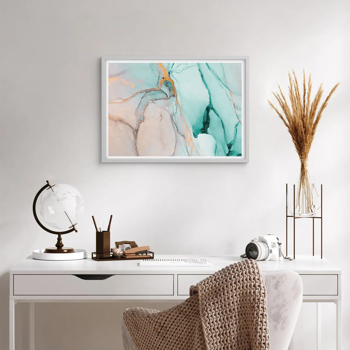 Affiche dans un cadre blanc - Poster - Danse des formes et des couleurs - 70x50 cm