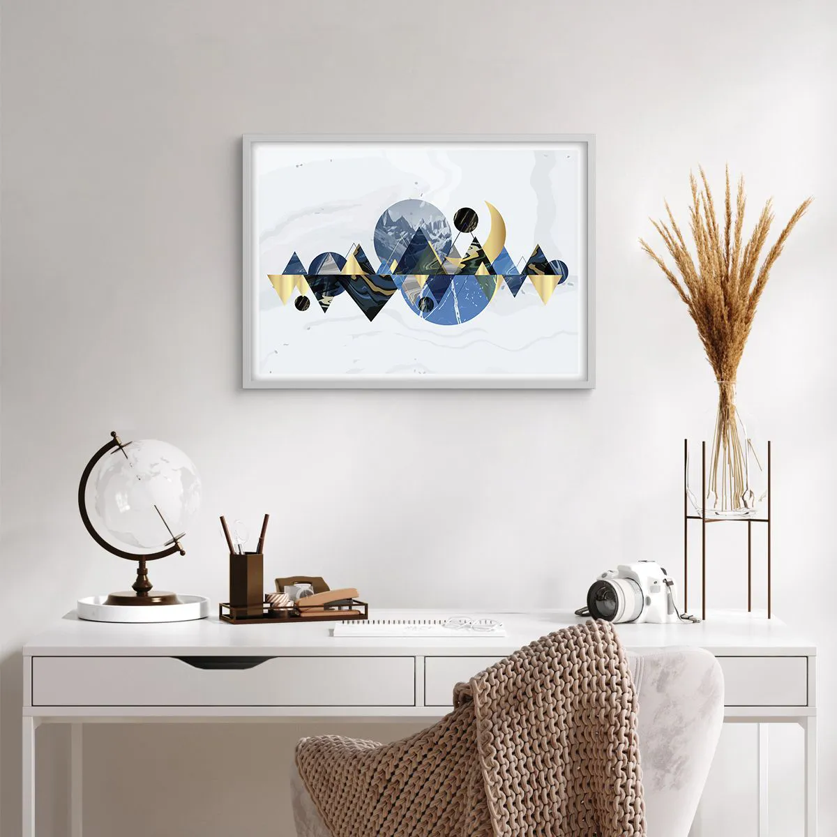 Póster en marco blanco - Paisaje geométrico - 70x50 cm