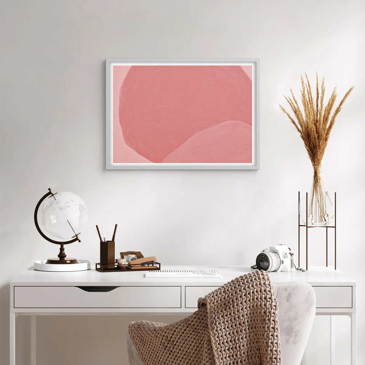 Poszter fekete keretben - Organikus kompozíció rózsaszínben - 70x50 cm