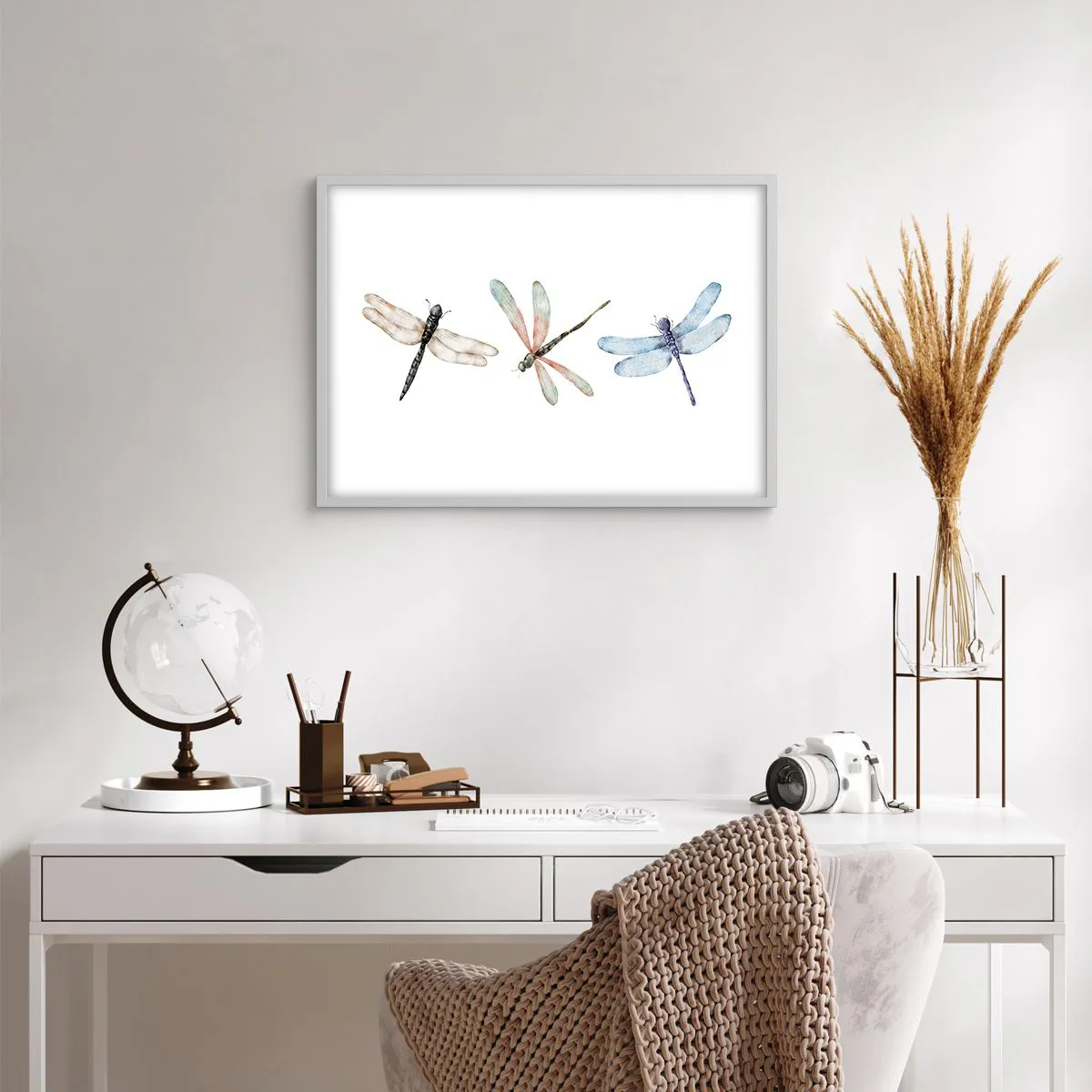 Affiche dans un cadre blanc - Poster - Libellules en apesanteur - 70x50 cm