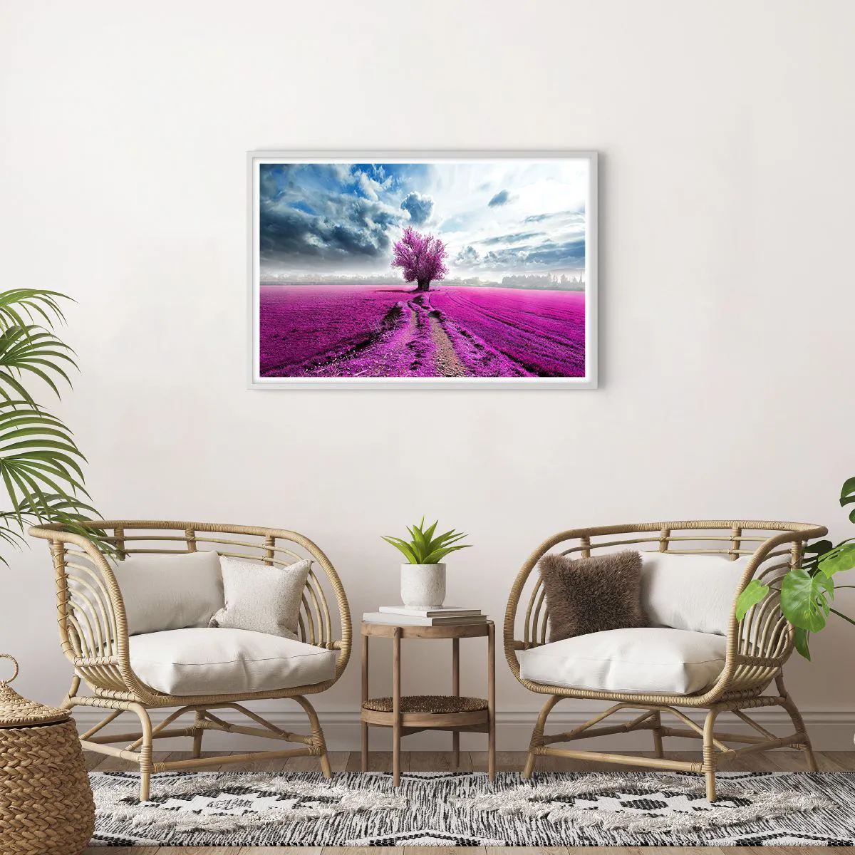 Affiche dans un cadre blanc - Poster - Lande - nature sauvage - 91x61 cm