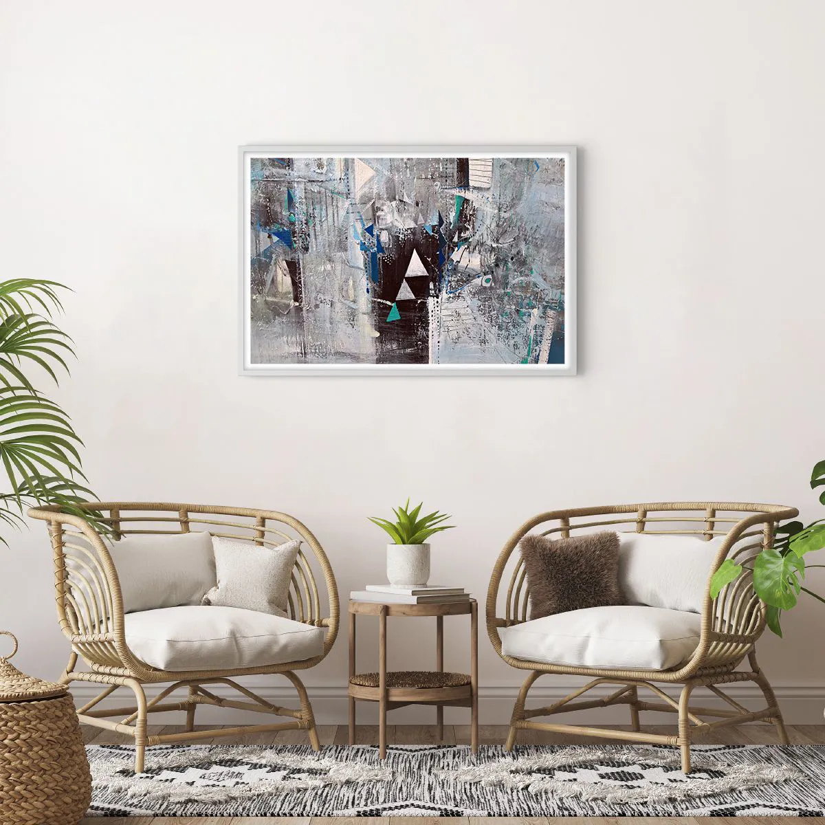 Poster in einem weißen Rahmen - Überschreibende Reihenfolge der Dreiecke - 91x61 cm