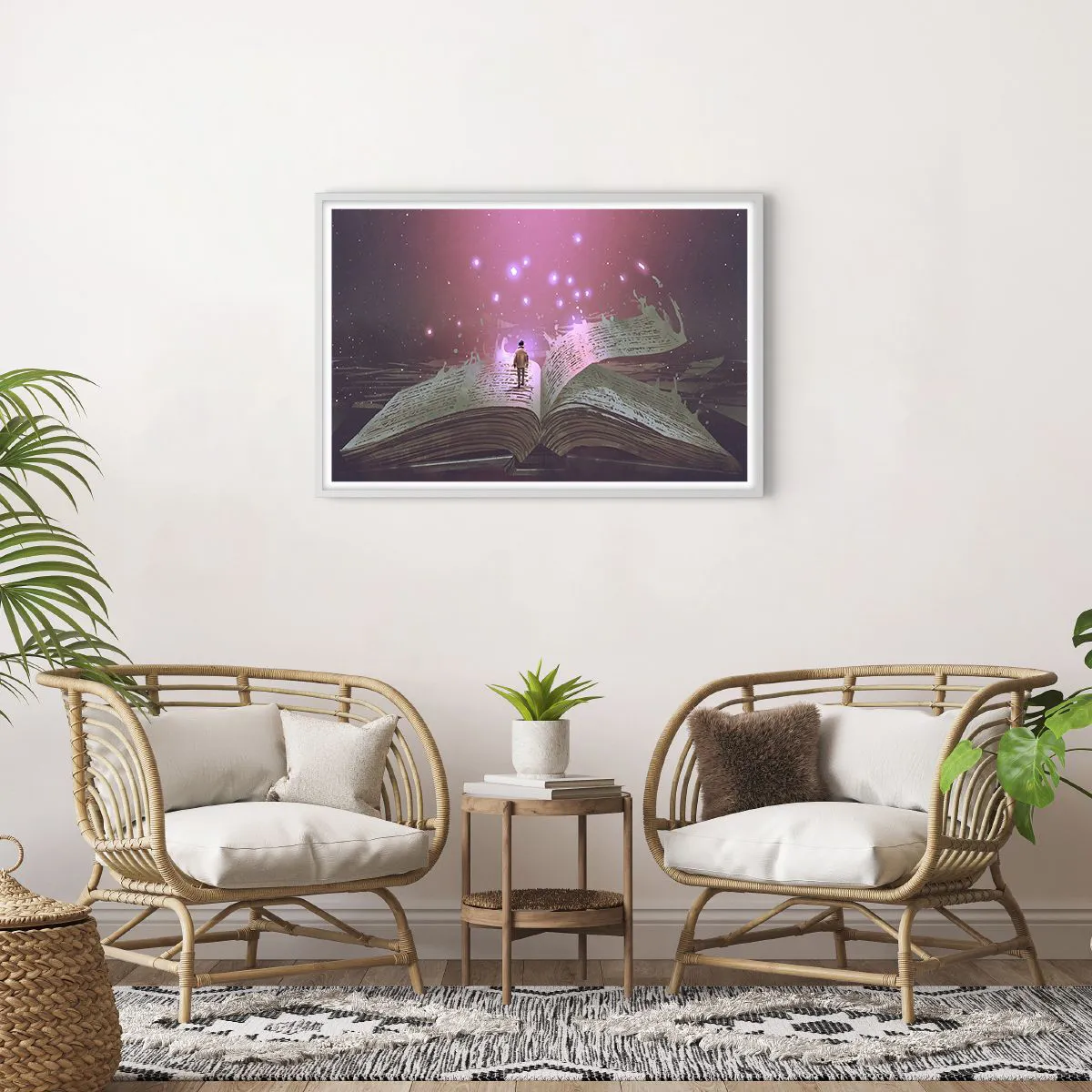 Poster in einem weißen Rahmen - Einladung in eine andere Welt - lesen Sie! - 91x61 cm