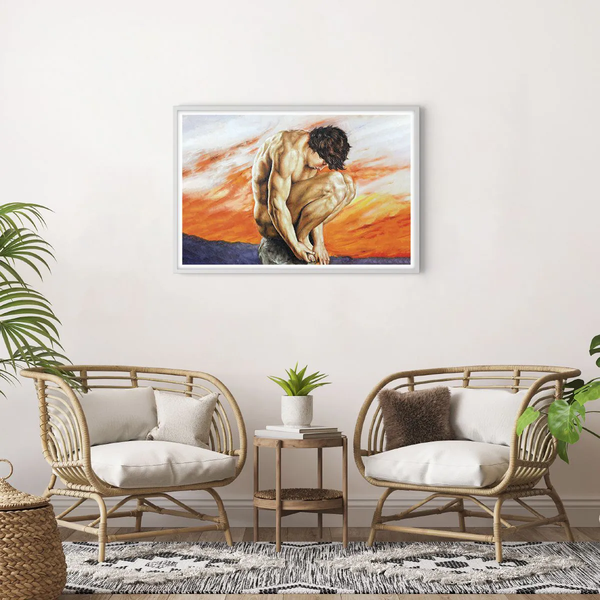 Affiche dans un cadre blanc - Poster - Plongé dans ses pensées - 91x61 cm