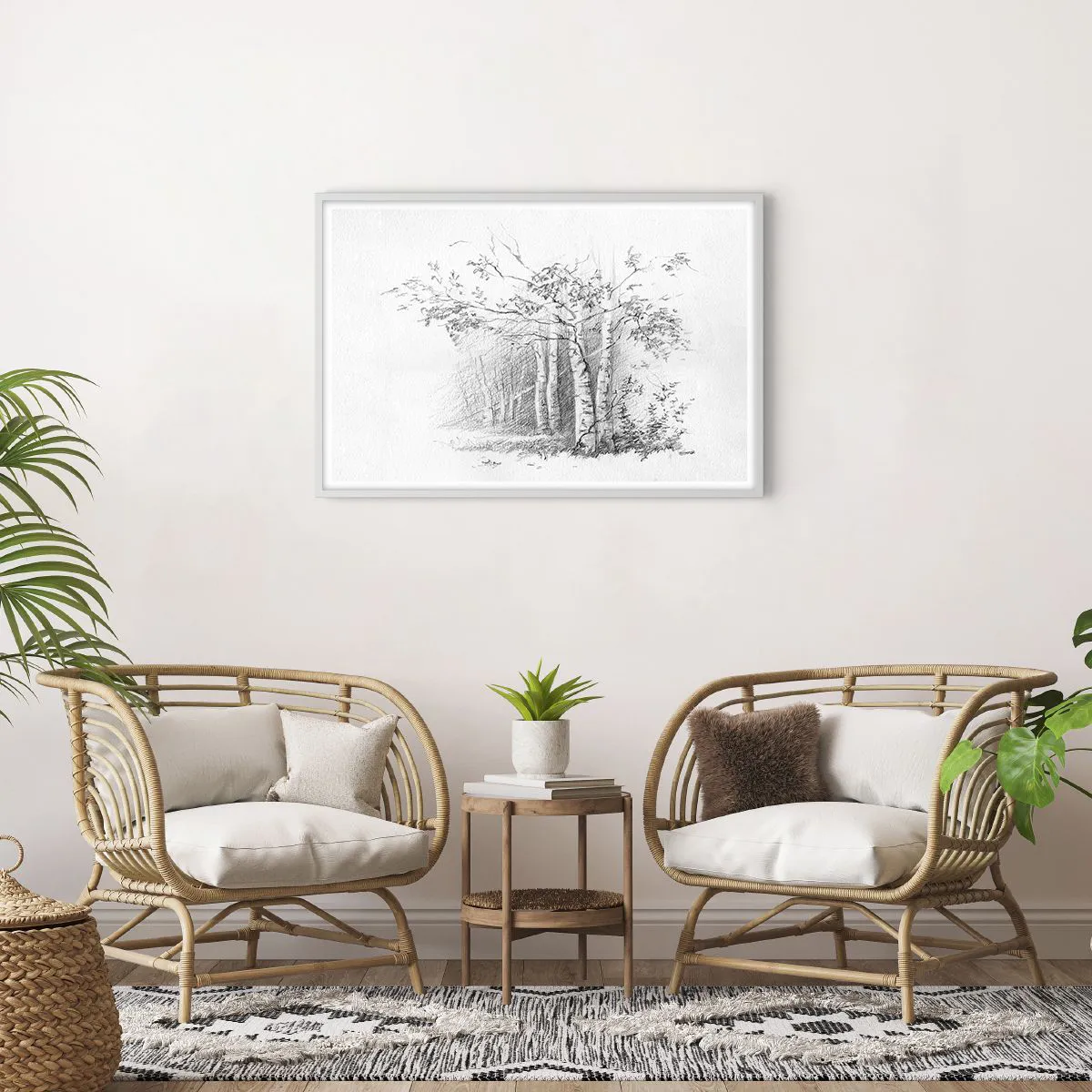 Plakat w białej ramie - Światło brzozowego lasu - 91x61 cm