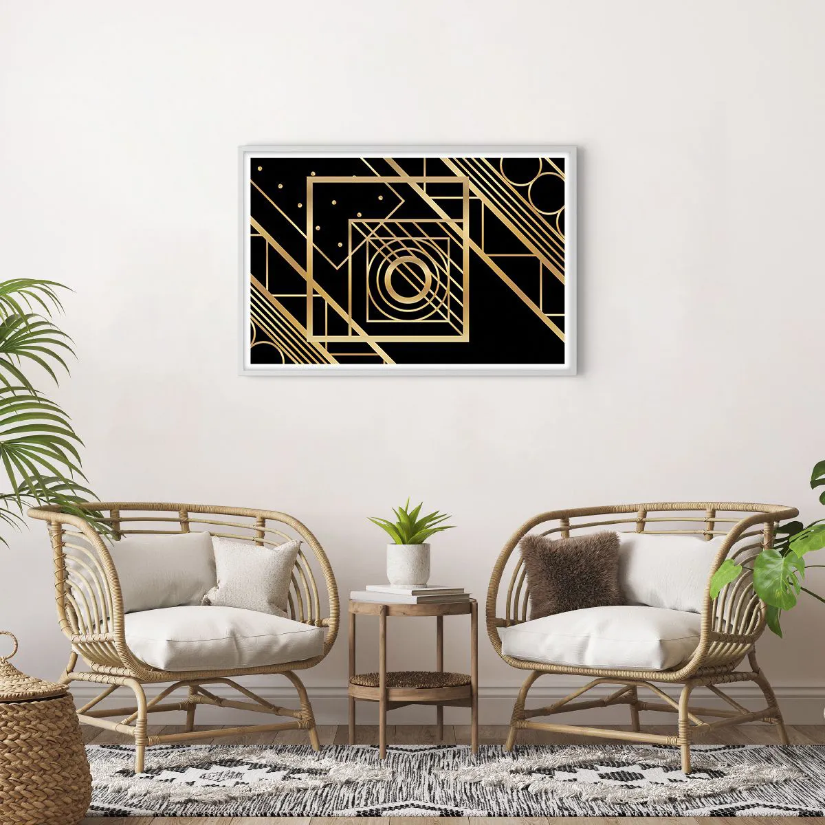 Plakát v bílém rámu - Zlatá geometrie - 91x61 cm