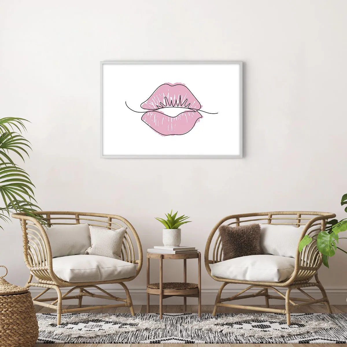 Póster en marco blanco - ¿Listo para un beso? - 91x61 cm