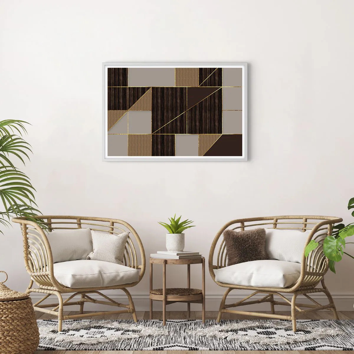 Póster en marco blanco - Un mosaico de marrones y dorados - 91x61 cm