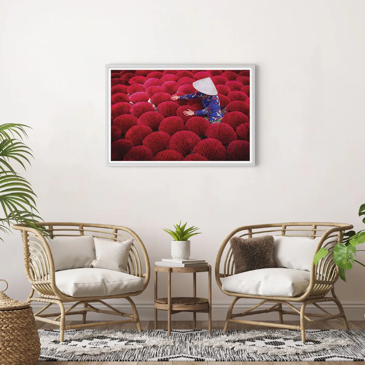 Poster în ramă albă - Într-un câmp de orez - 91x61 cm