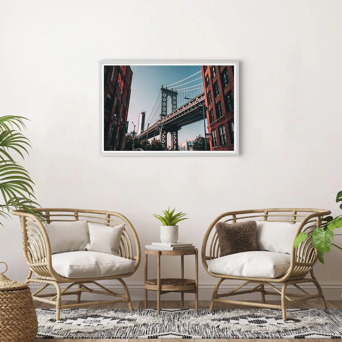 Poster in een witte lijst - Over de golven van de stad - 91x61 cm