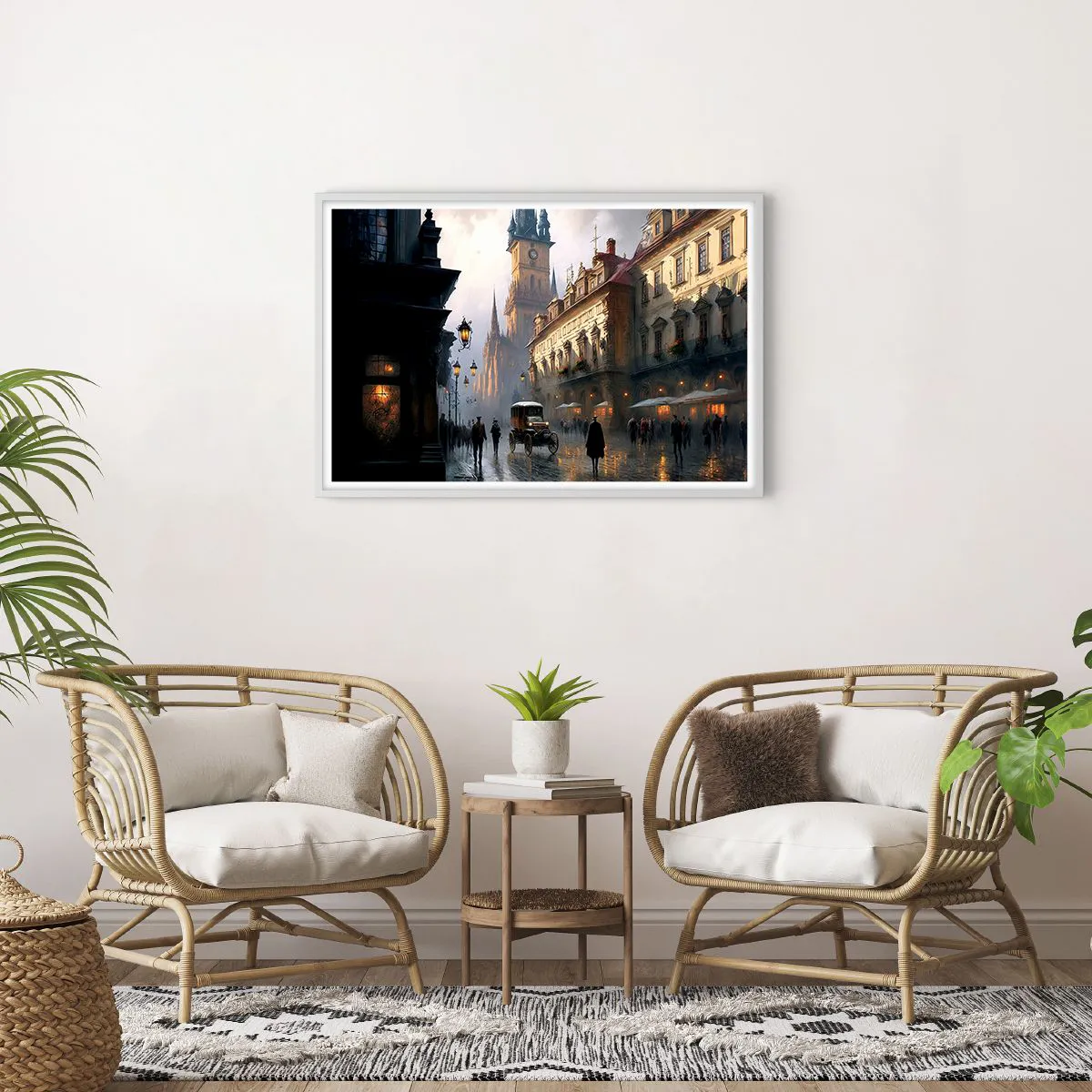 Affisch i vit ram - Magin under en kväll i Prag - 91x61 cm