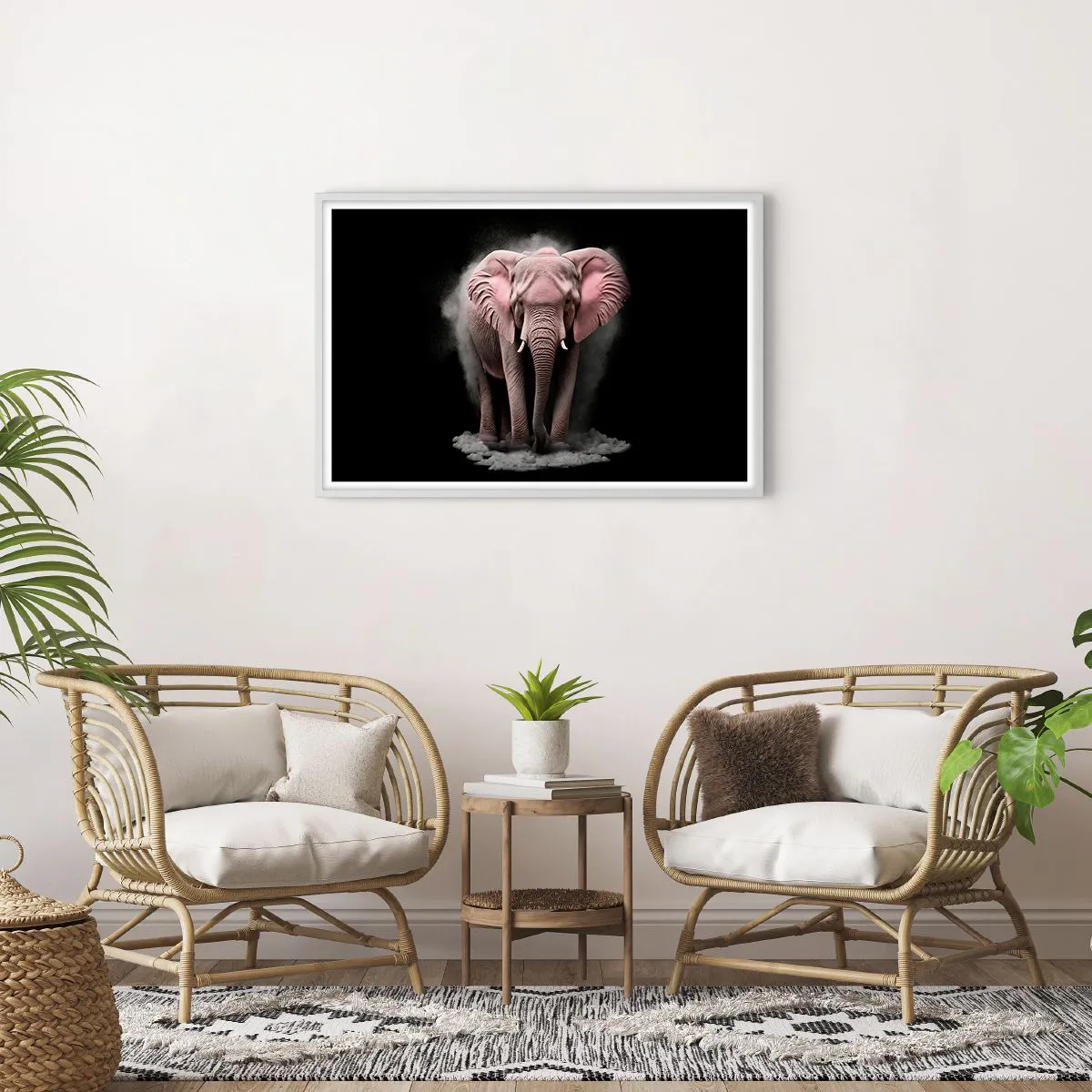 Plagát v bielom ráme - Nemysli na ružového slona! - 91x61 cm