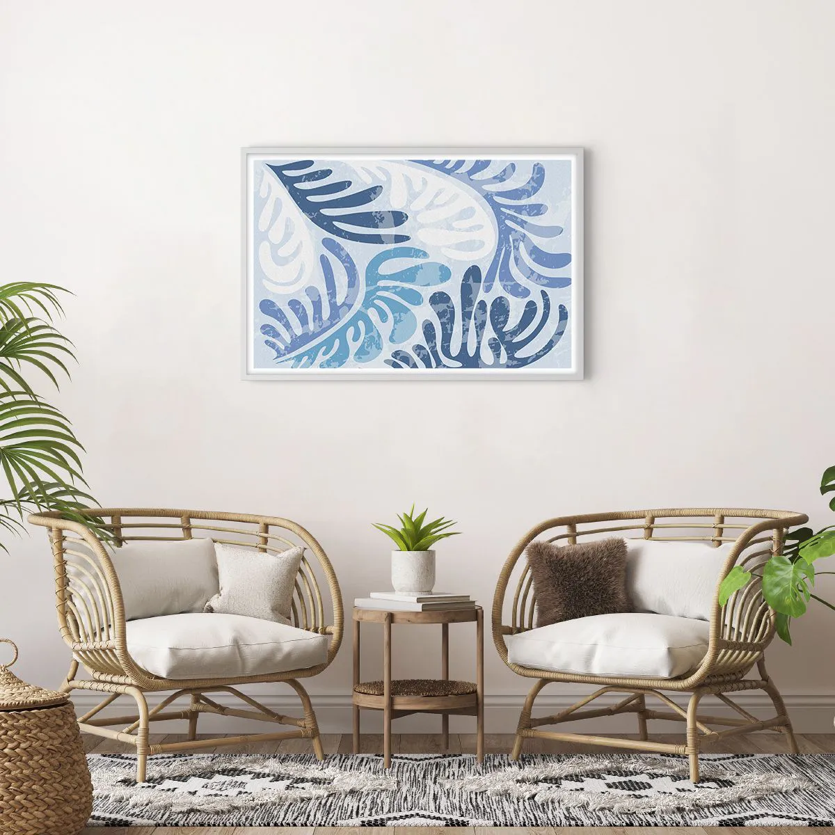 Plagát v bielom ráme - Modré papradie - 91x61 cm