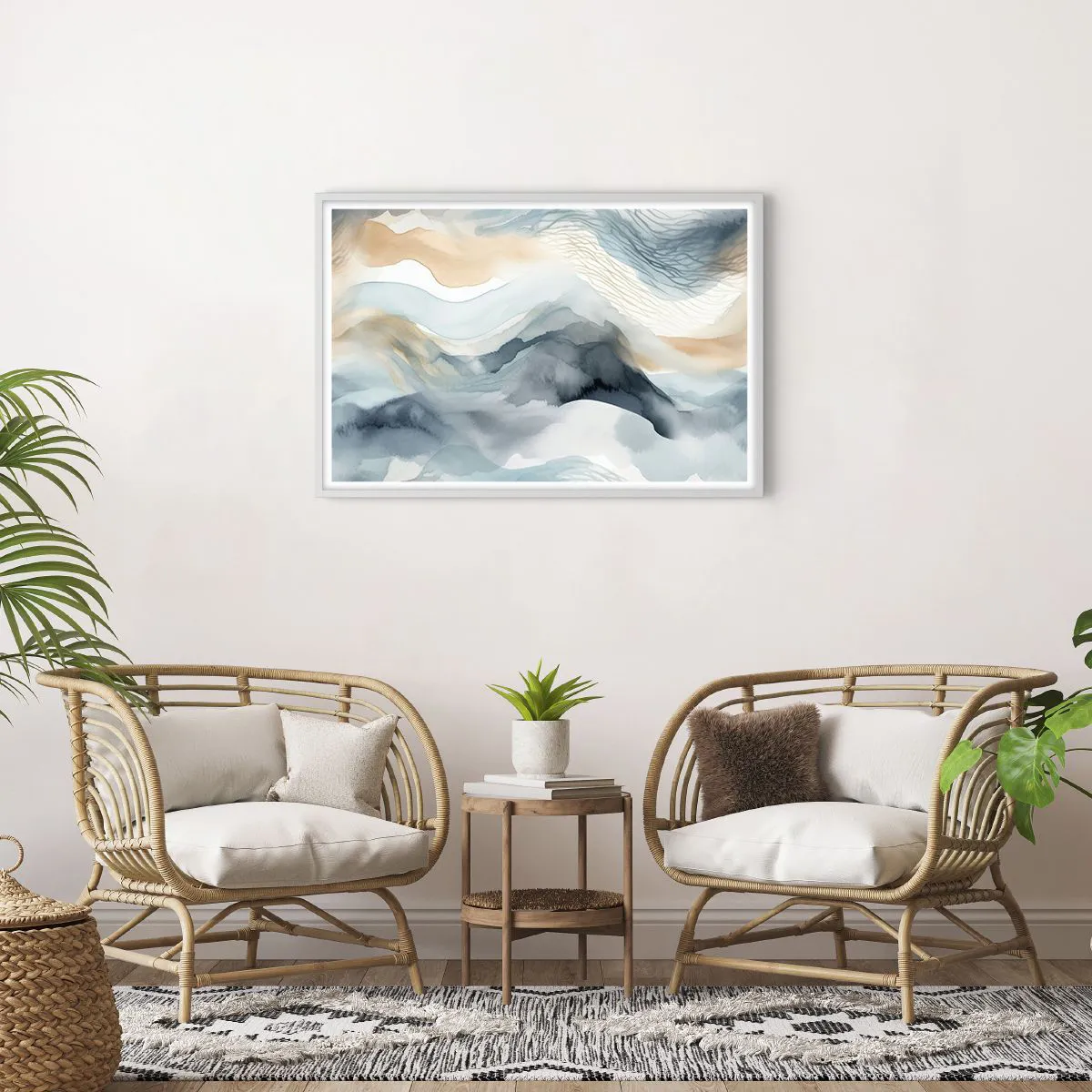 Poster in einem weißen Rahmen - Verschneite und neblige Abstraktion - 91x61 cm
