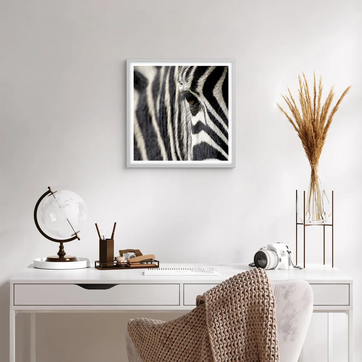 Affiche dans un cadre blanc - Poster - Portrait en rayure - 40x40 cm