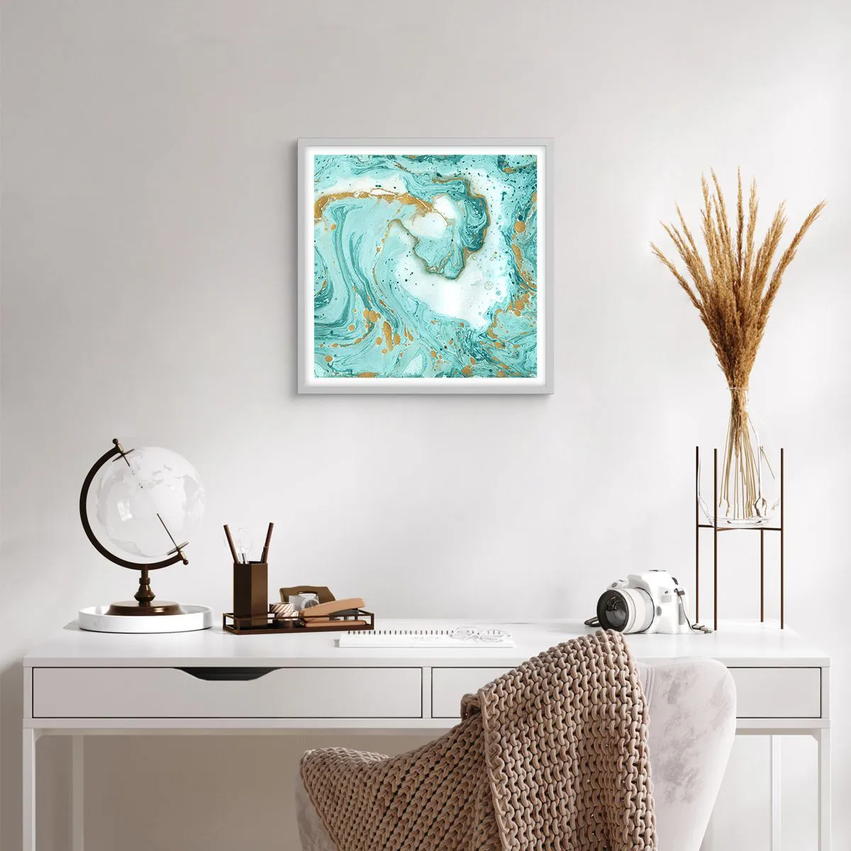 Poster in white frmae - Under the Great Wave of the Edo Period - 40x40 cm