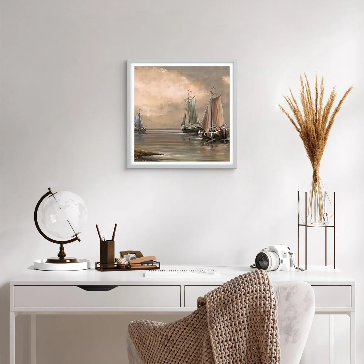 Affiche dans un cadre blanc - Poster - Le retour des marins - 40x40 cm