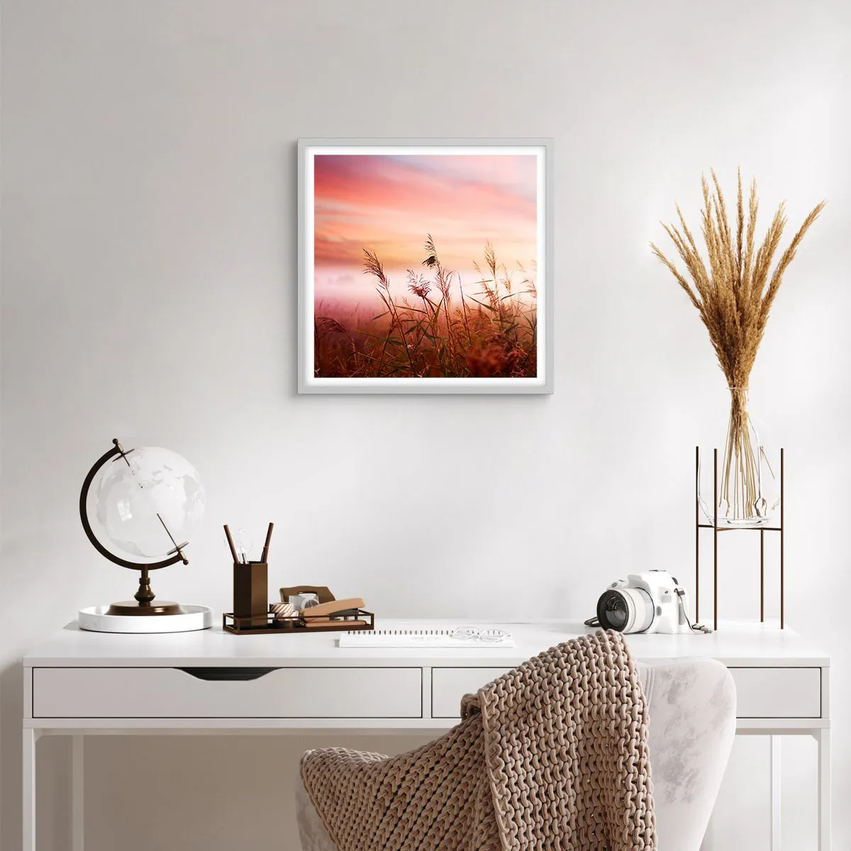 Affiche dans un cadre blanc - Poster - Cerfs-volants, pissenlits, vent - 40x40 cm