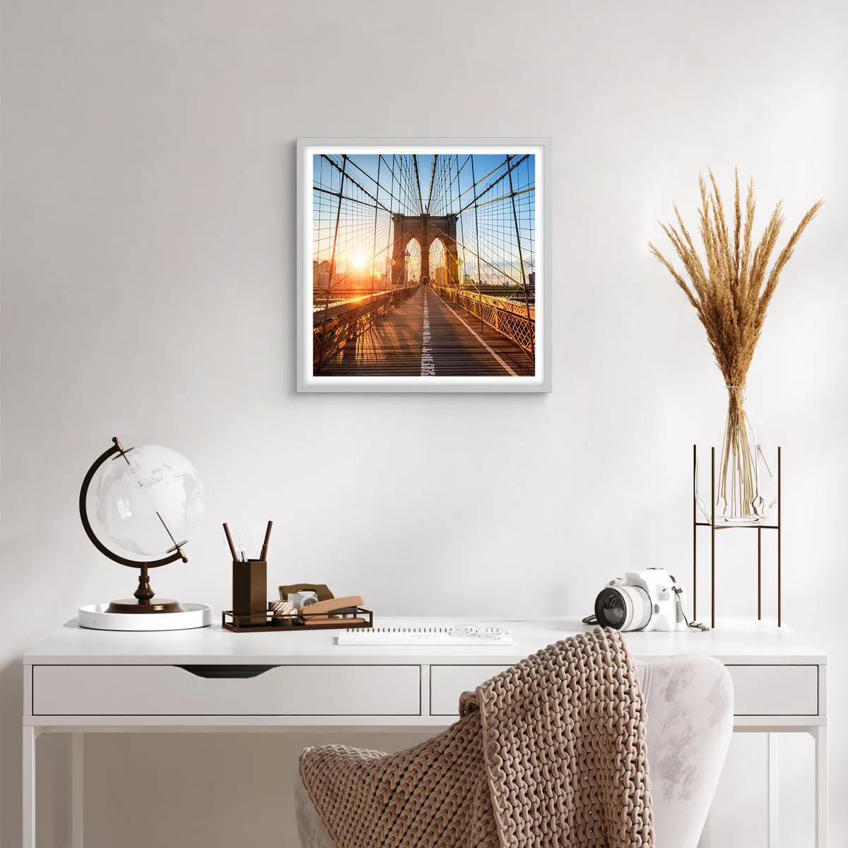 Poster in white frmae - On a Golden Bridge - 40x40 cm