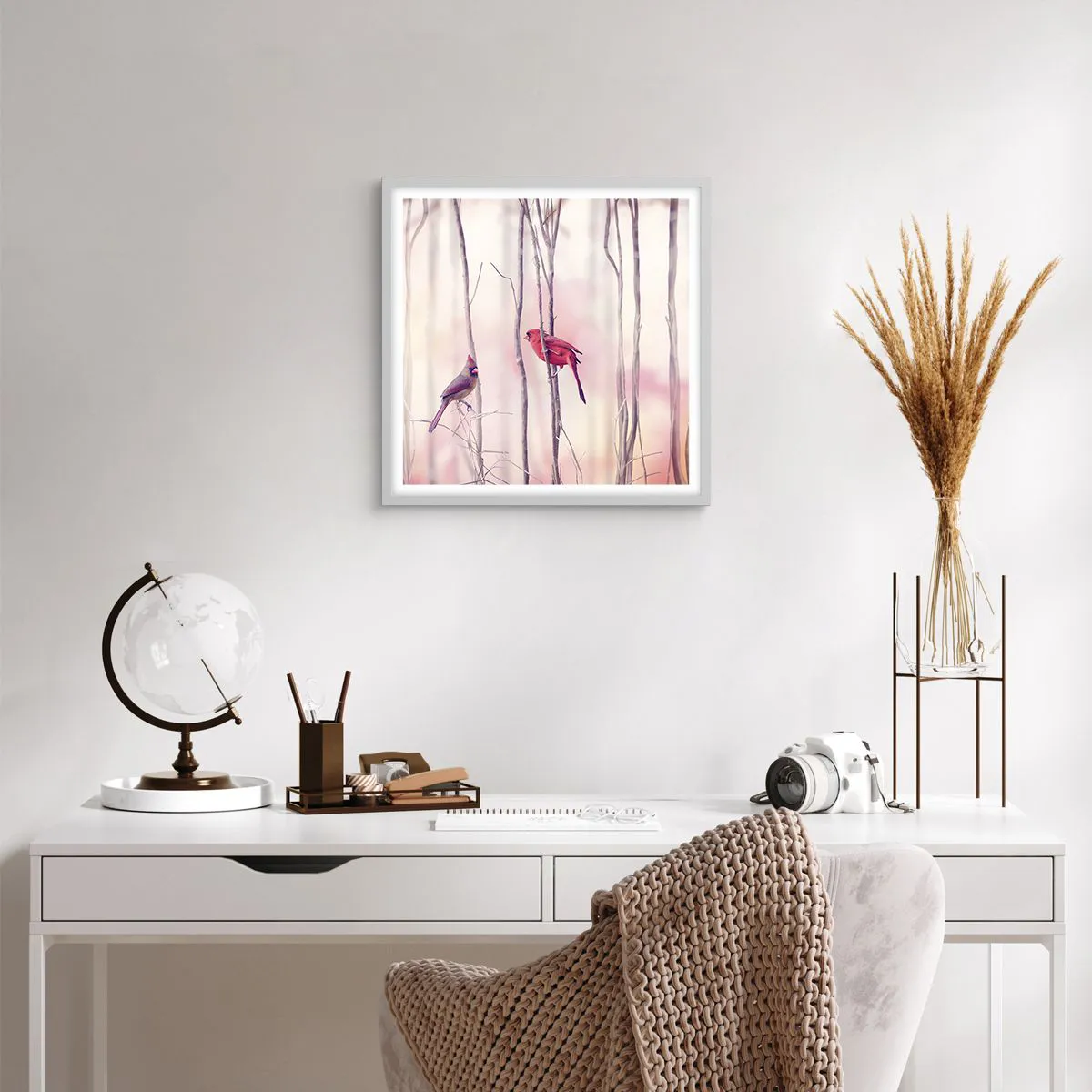 Affiche dans un cadre blanc - Poster - Conte de la forêt rose - 40x40 cm