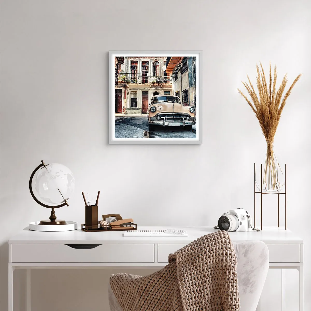 Póster en marco blanco - Siesta en La Habana - 40x40 cm