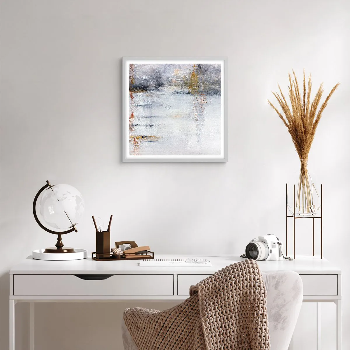 Plakat i hvid ramme - Bag lufttæppet - 40x40 cm