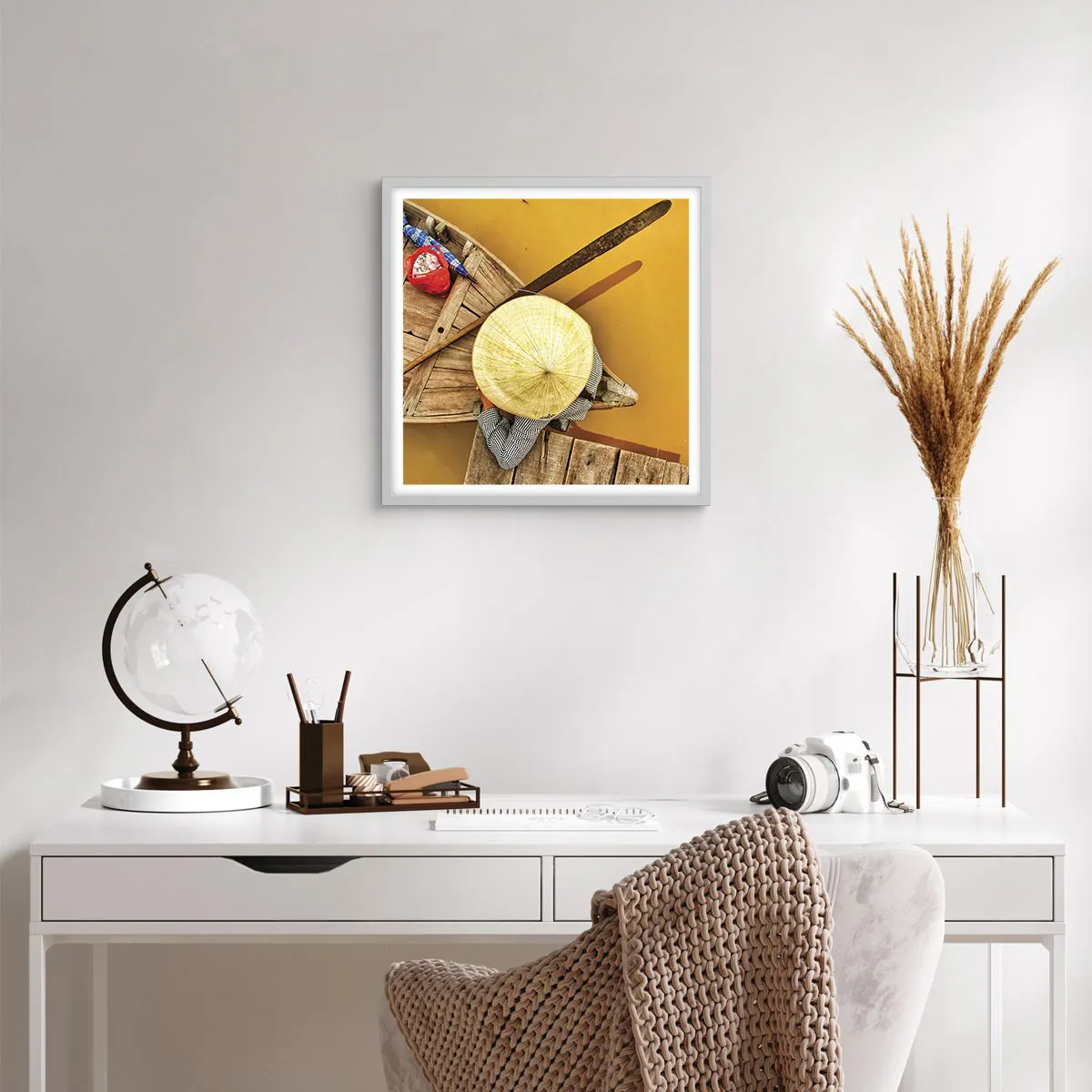 Affiche dans un cadre blanc - Poster - La vie sur le fleuve Jaune - 40x40 cm