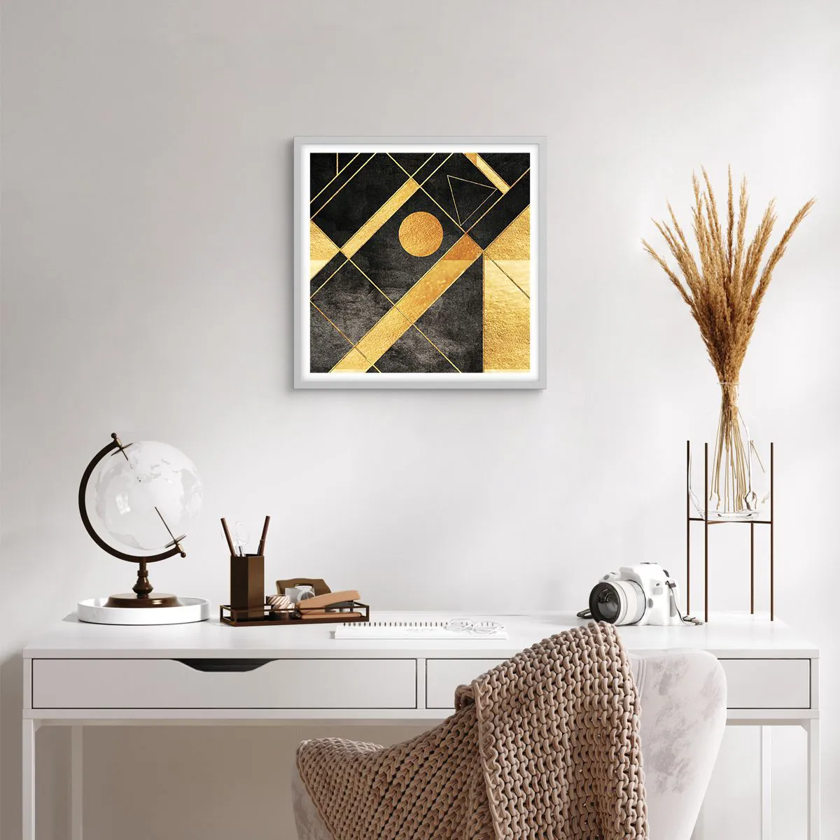 Affiche dans un cadre blanc - Poster - Soleil du désert - 40x40 cm