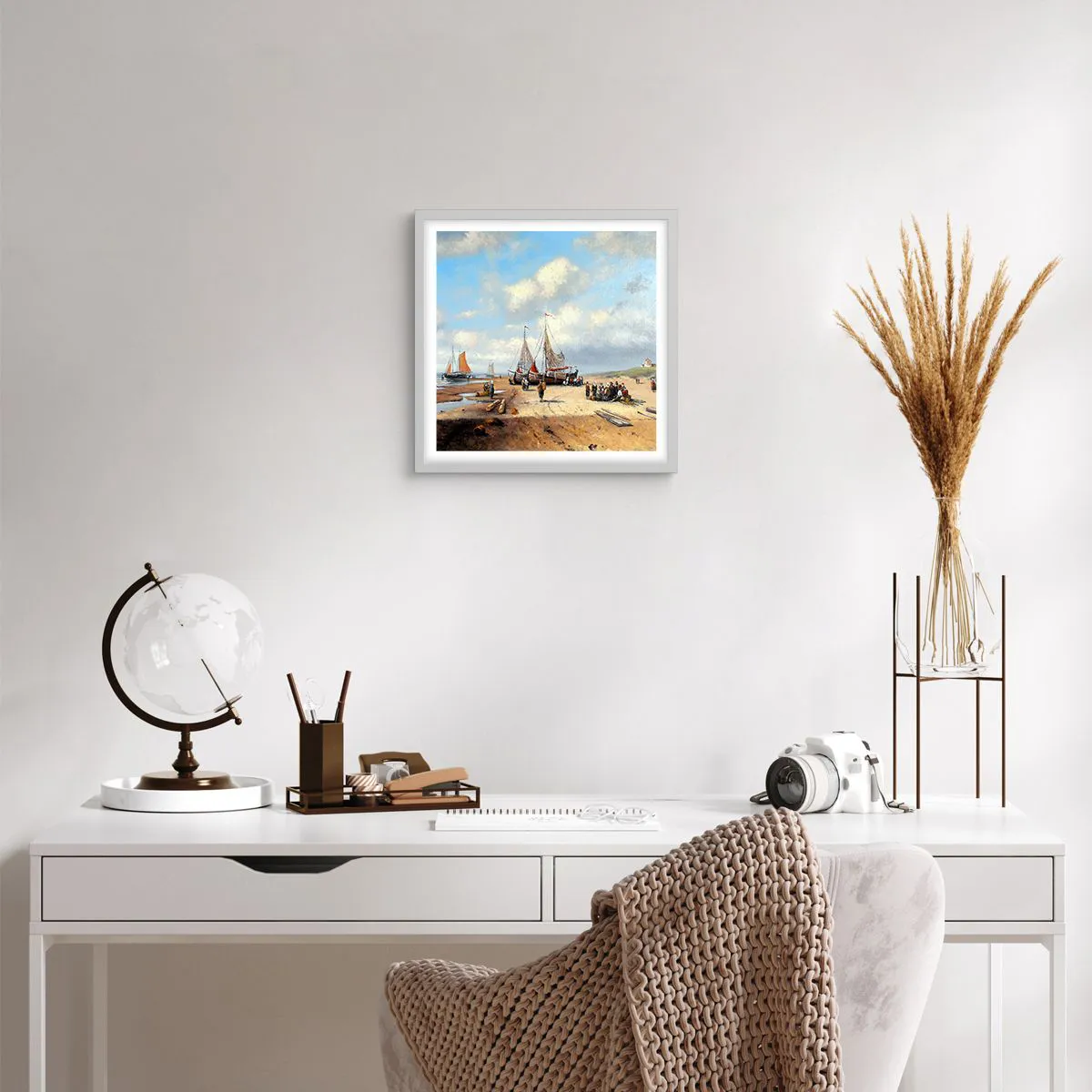 Poster in einem weißen Rahmen - Nach einem erfolgreichen Fischfang - 40x40 cm