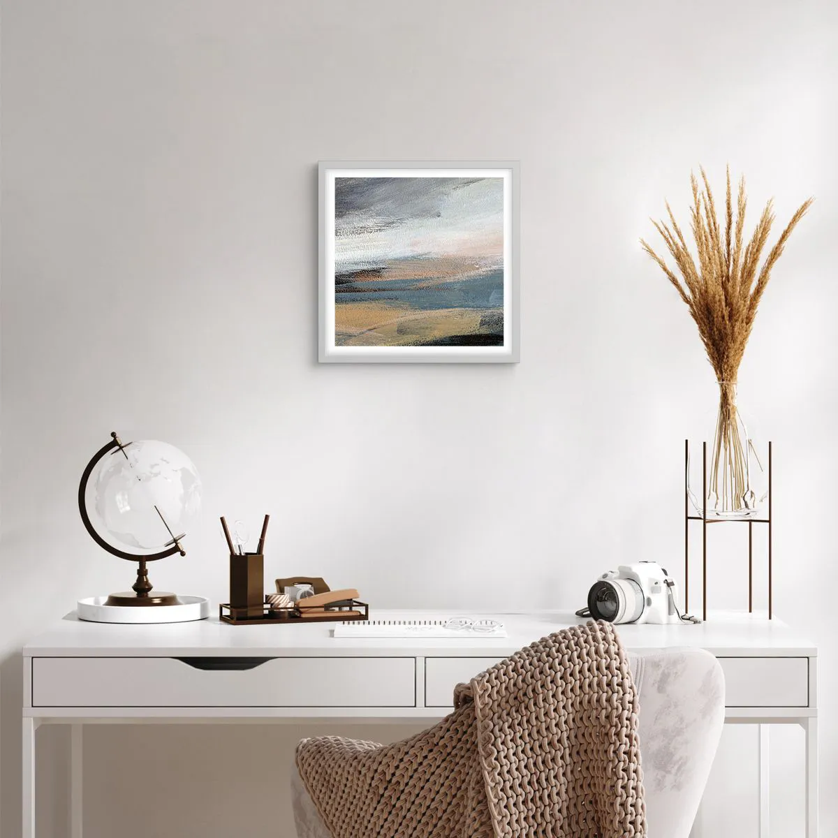 Affisch i vit ram - Abstraktion: nordligt landskap - 40x40 cm