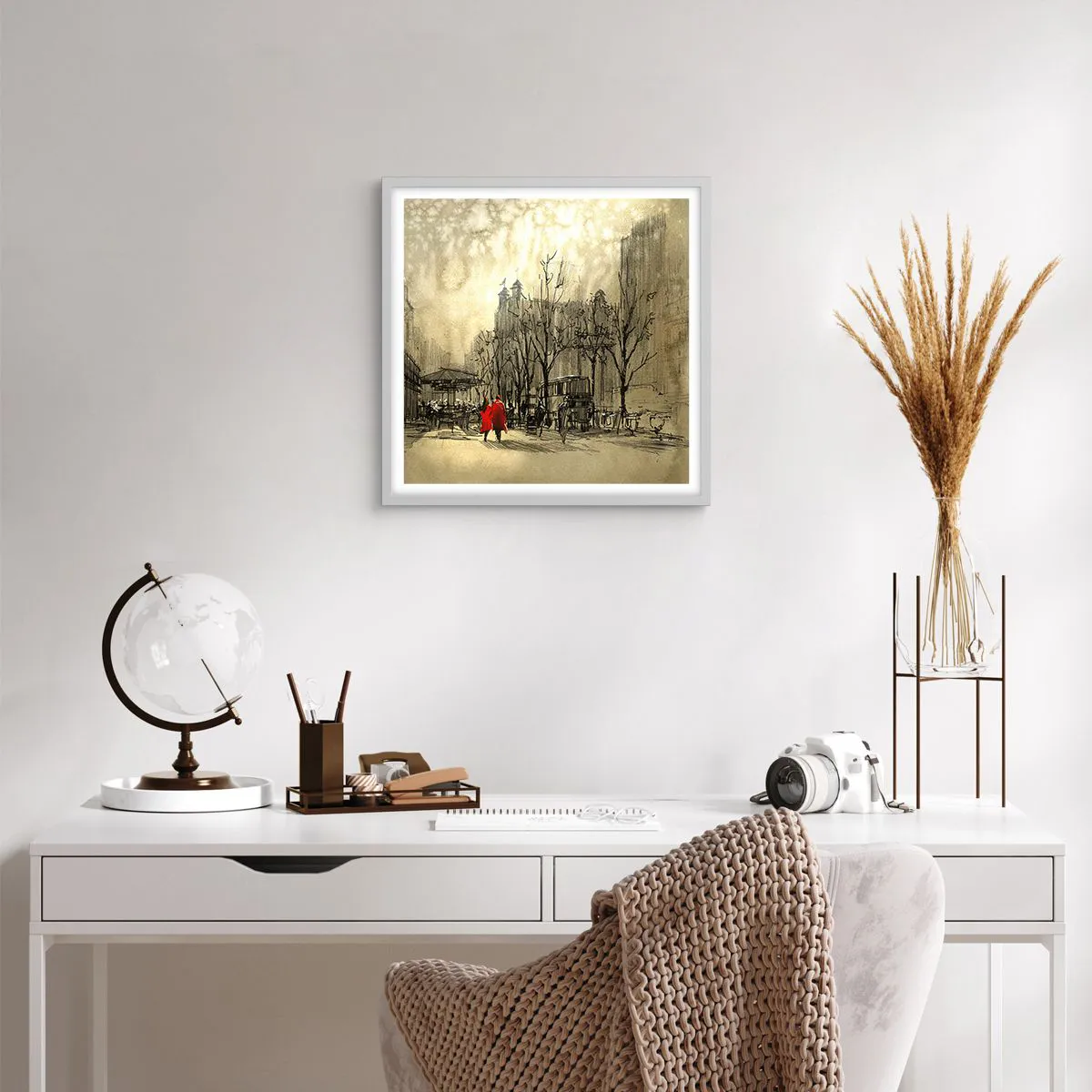 Poster în ramă albă - O întâlnire în ceața londoneză  - 50x50 cm