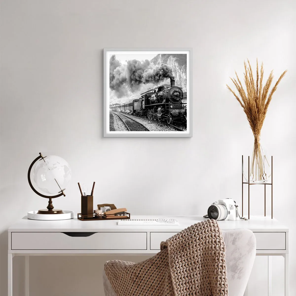 Poszter fekete keretben - Indulását a mozdony várja… - 50x50 cm