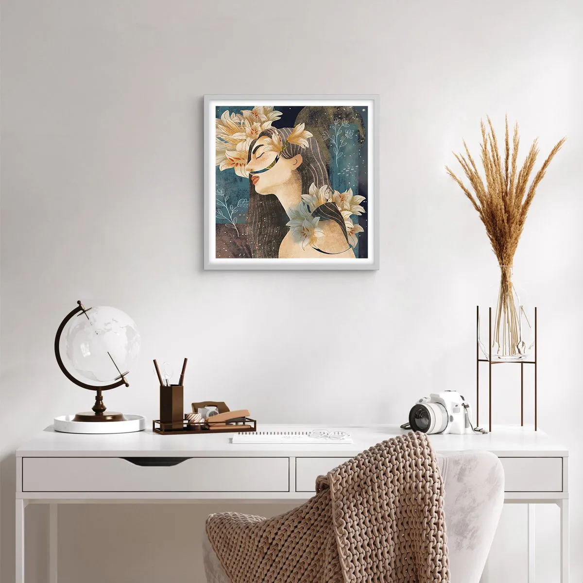 Pôster em moldura branca - O conto da princesa com lírios - 50x50 cm