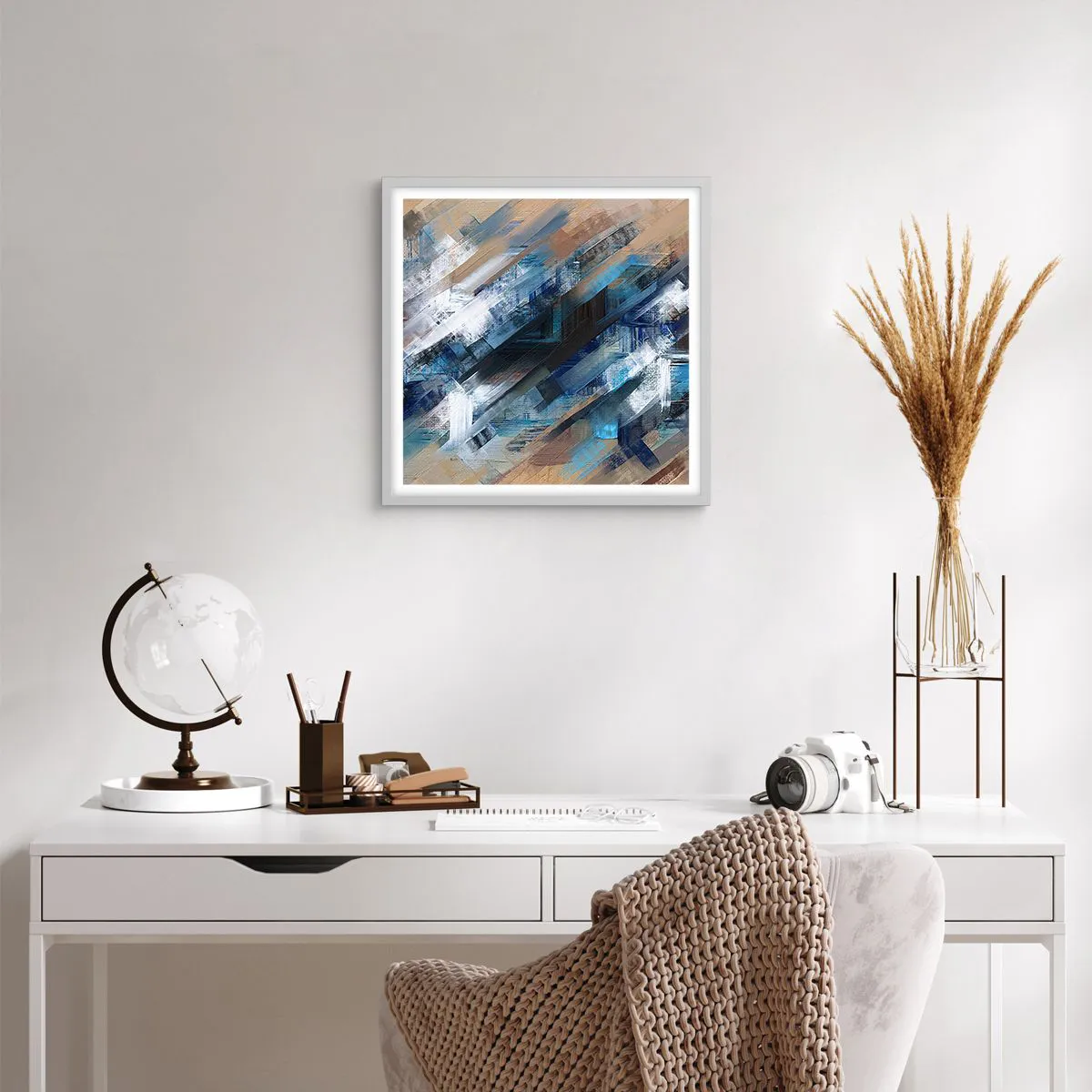 Poster în ramă albă - Pe o pantă albastră - 50x50 cm