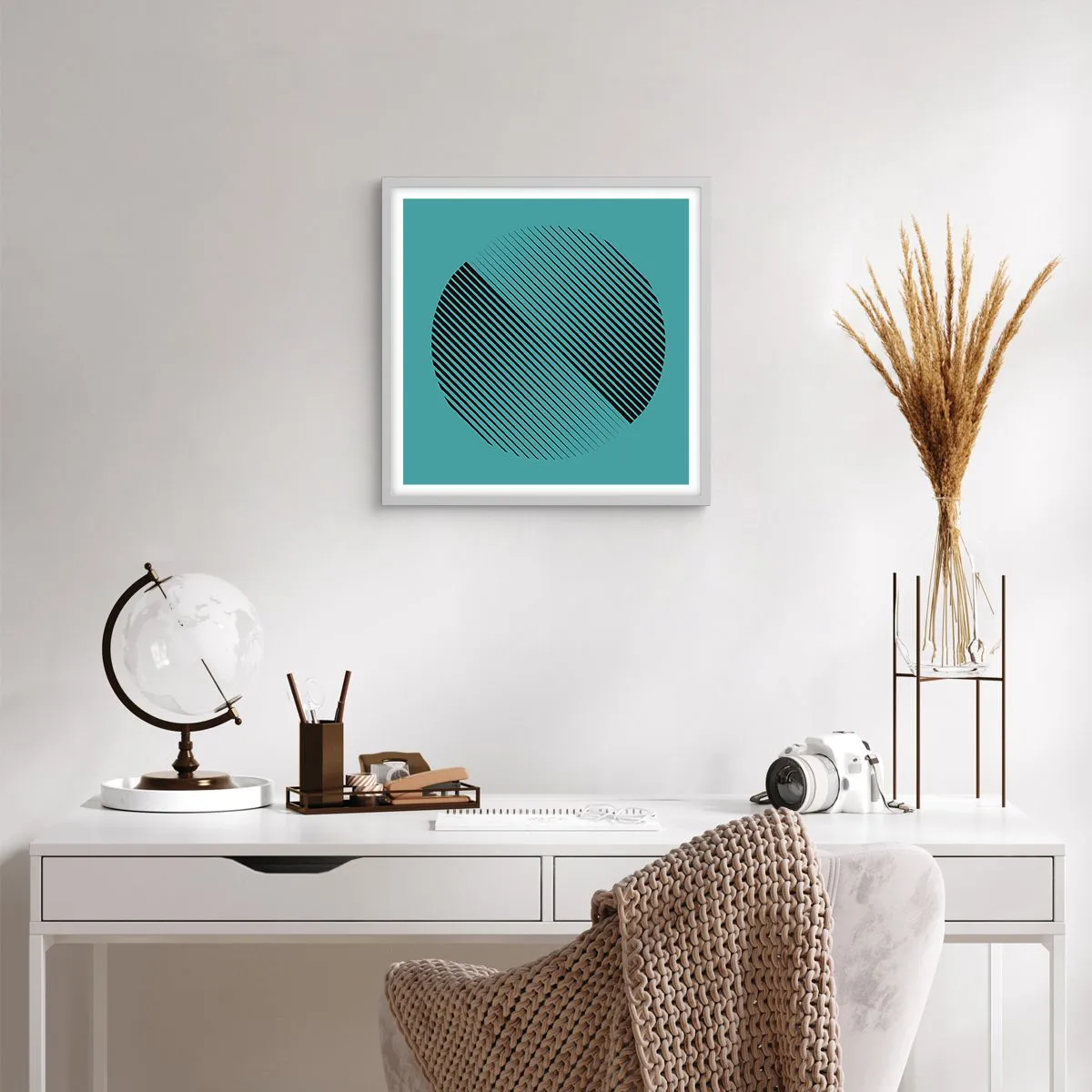 Póster en marco blanco - El círculo: una variación geométrica - 50x50 cm