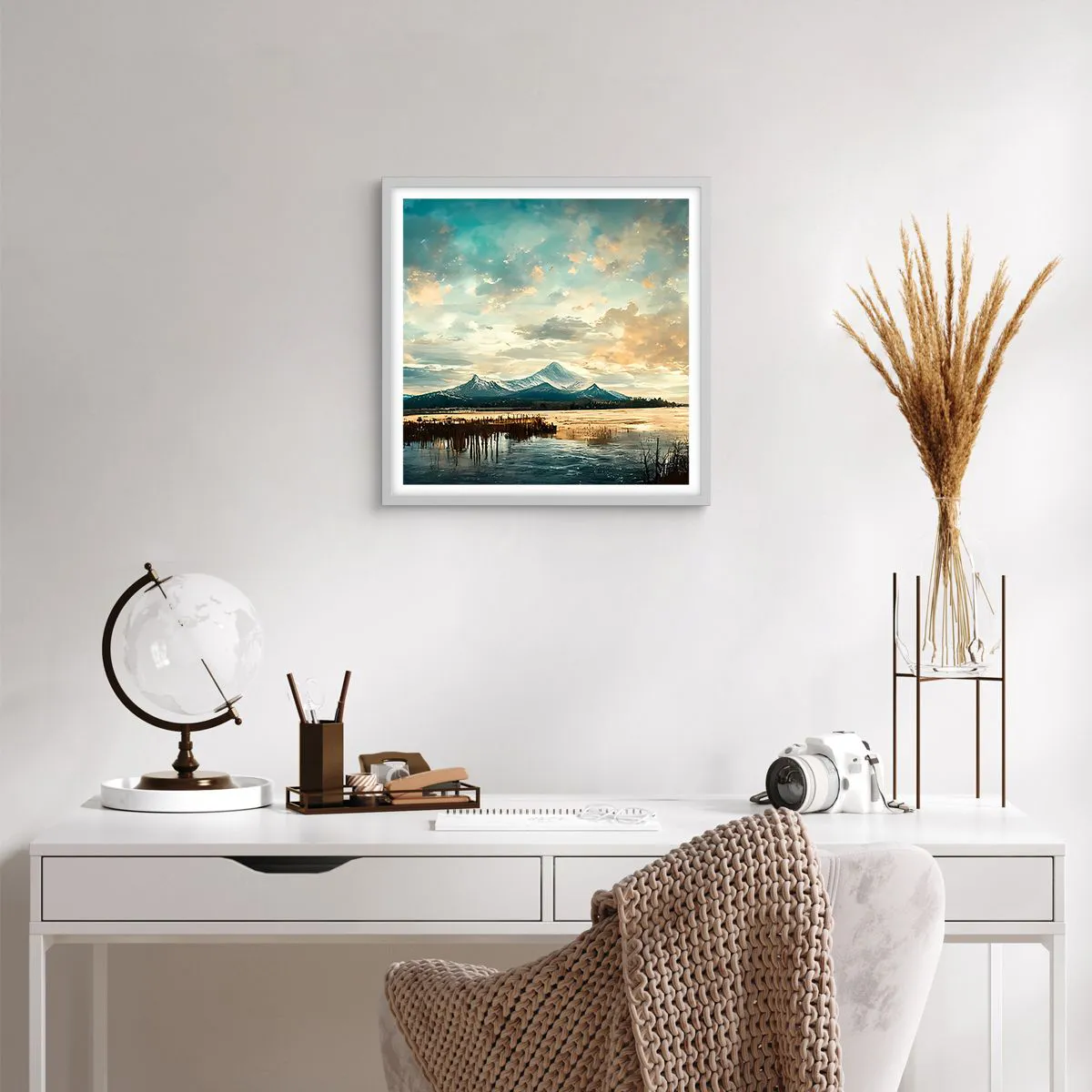 Plakát v bílém rámu - Pod ochranou nebe - 50x50 cm