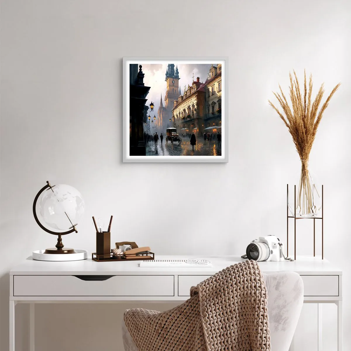 Poster in einem weißen Rahmen - Charme eines Prager Abends - 50x50 cm