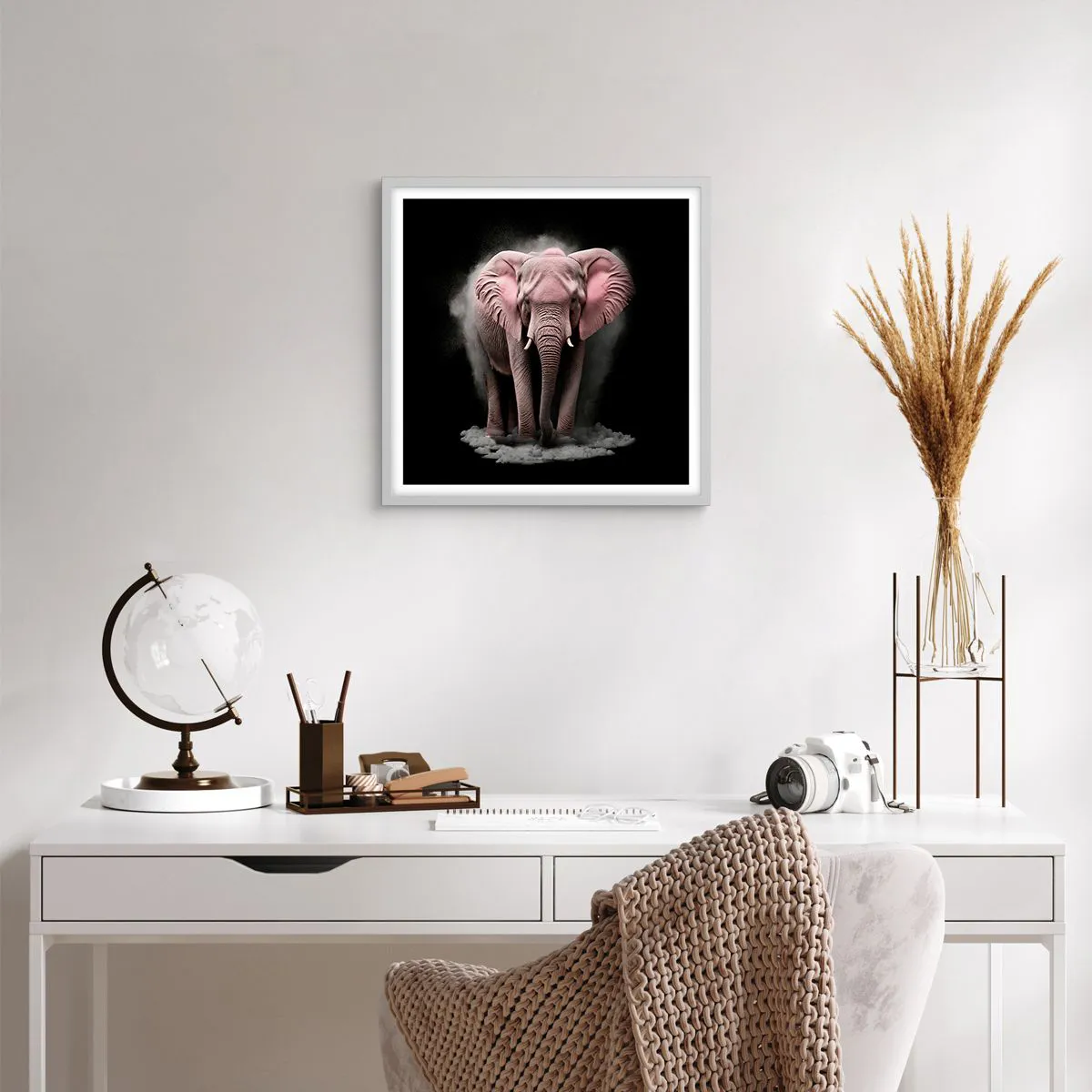 Plakát v bílém rámu - Nemysli na růžového slona! - 50x50 cm