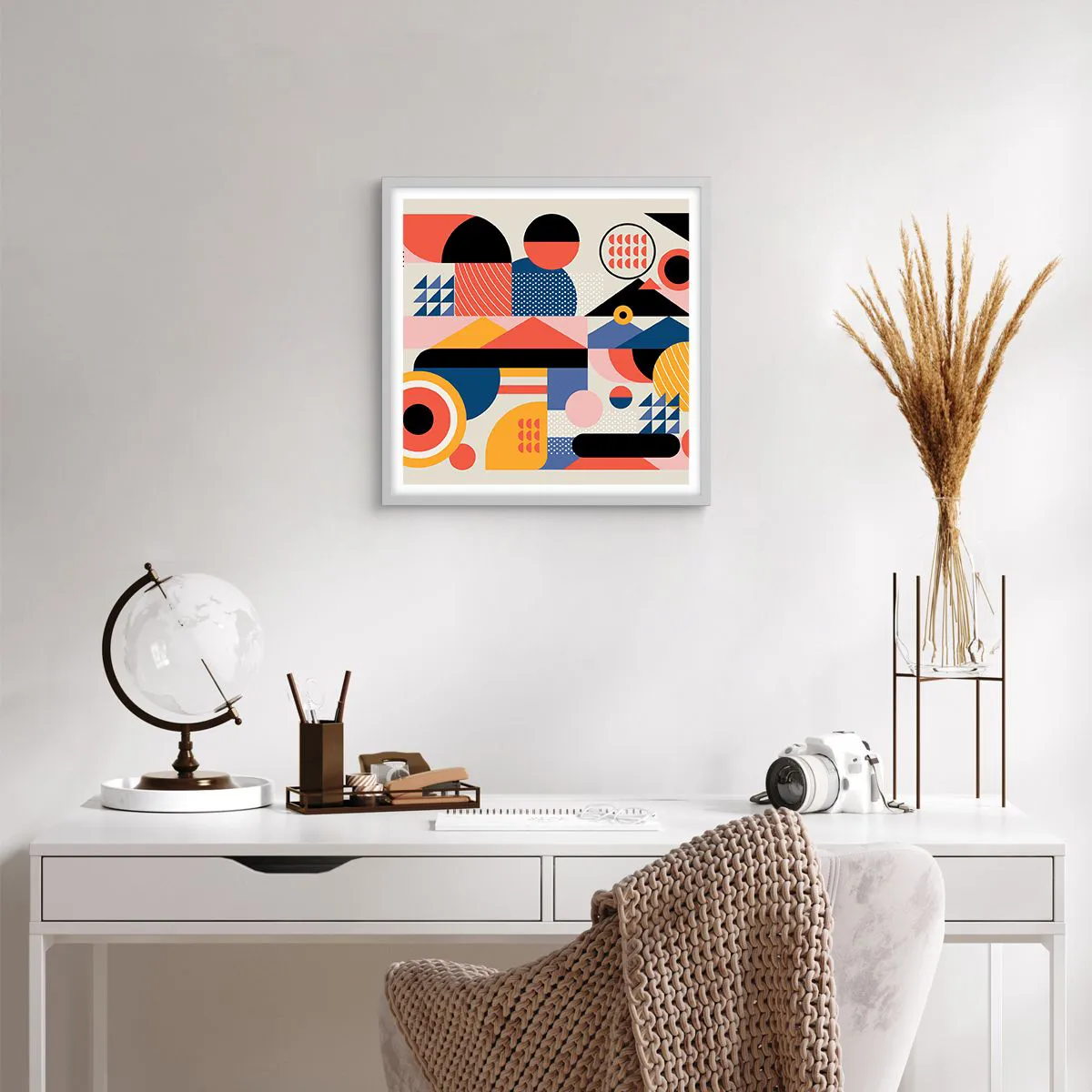 Affisch i vit ram - Komposition: Lek - 50x50 cm