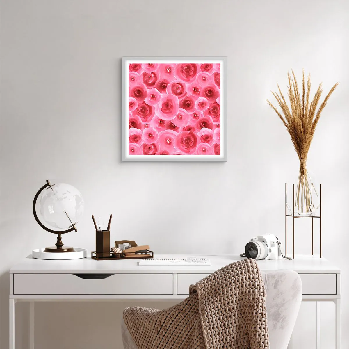 Poster in cornice bianca - Rose in alto e in basso - 50x50 cm