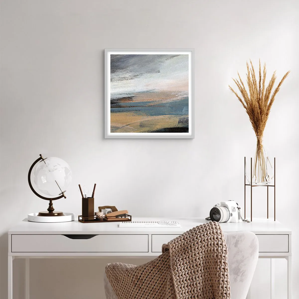 Poszter fekete keretben - Absztrakció: északi táj - 50x50 cm