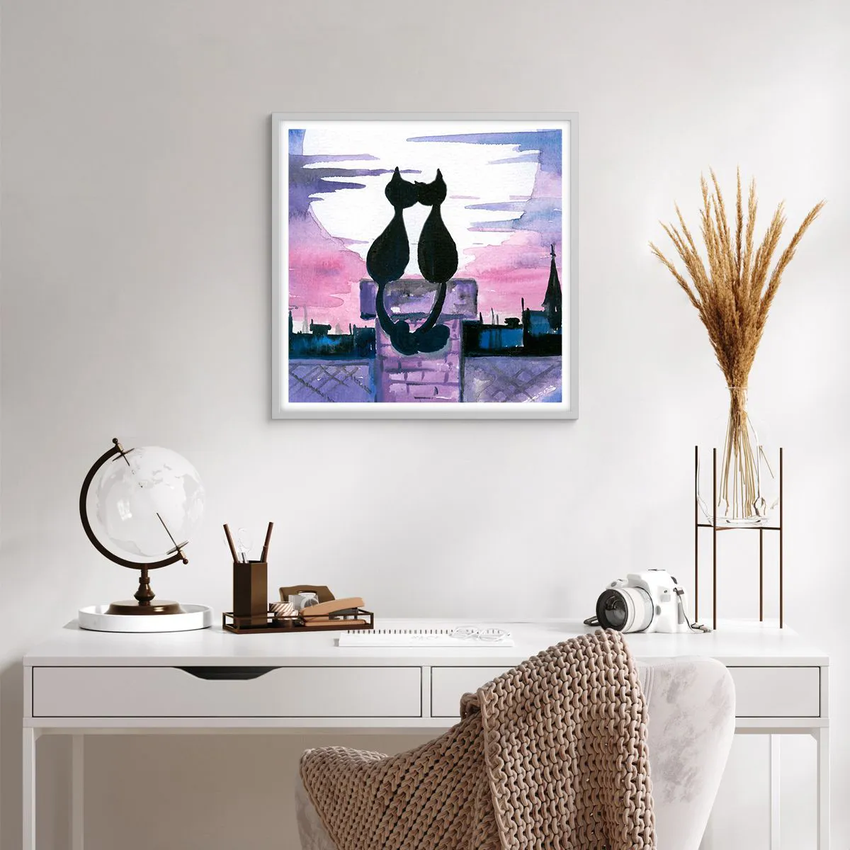 Affiche dans un cadre blanc - Poster - Rendez-vous sous la lune - 60x60 cm