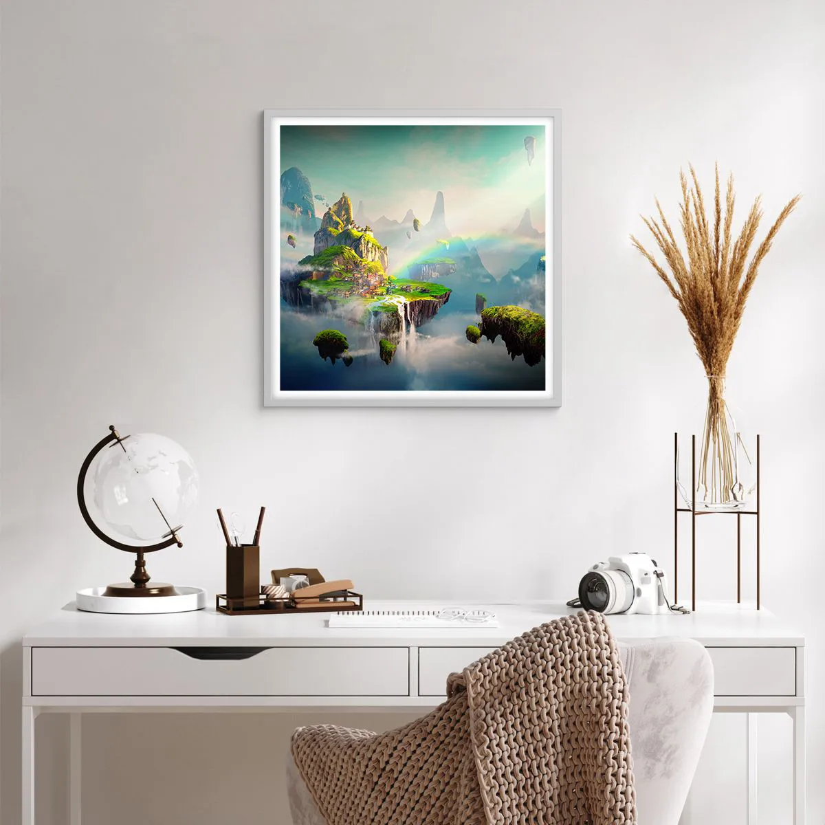 Poster in einem weißen Rahmen - Mitten am Himmel - glückliche Inseln - 60x60 cm