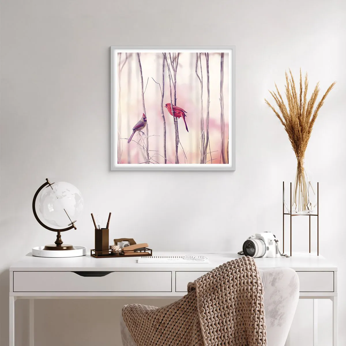 Affiche dans un cadre blanc - Poster - Conte de la forêt rose - 60x60 cm